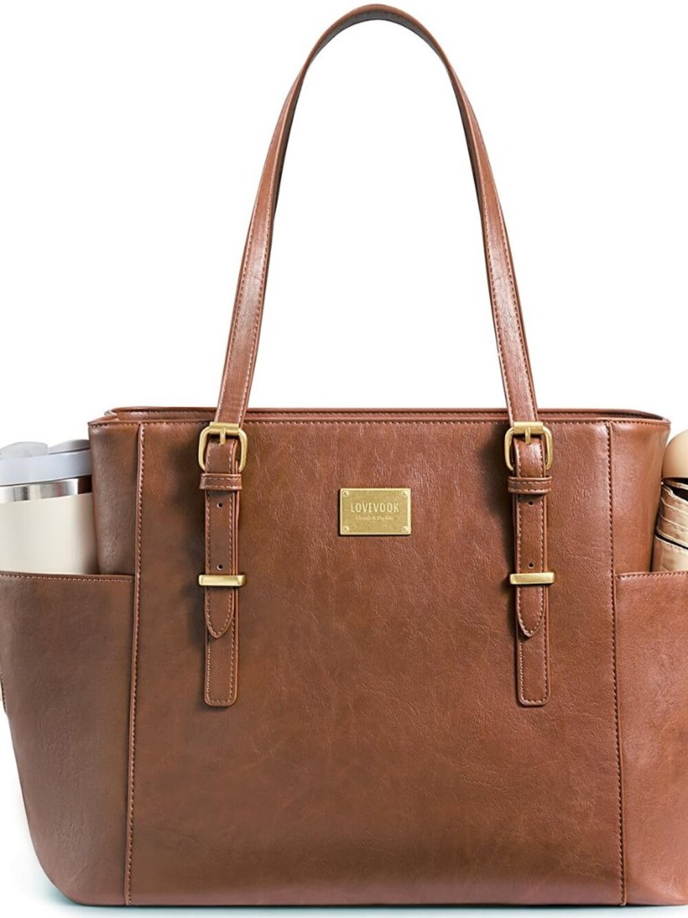 Laptop Tote Bag for Women, Vintage Leather 15.6 Inch Work Tote with Large Water